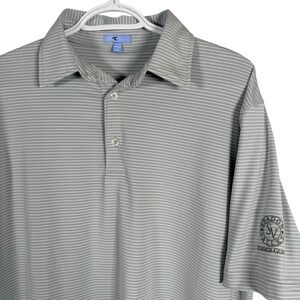 GenTeal Polo Golf Shirt Mens M Gray Striped "Shadow Valley" Logo Stretch